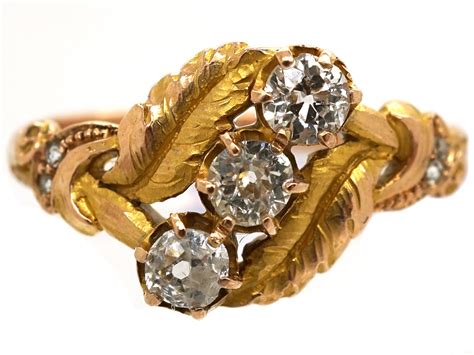 Art Nouveau 18ct Gold Leaves And Diamonds Ring 767k The Antique