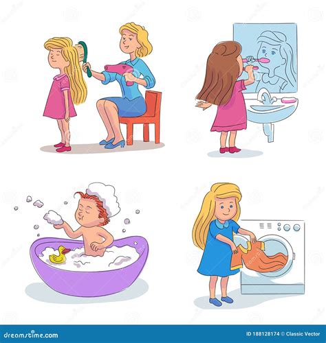 Escenas De Dibujos Animados De Las Actividades De Higiene Diarias De