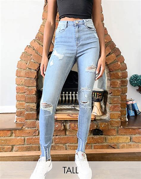 Missguided Tall Sinner Authentic Ripped Jeans In Blue Asos