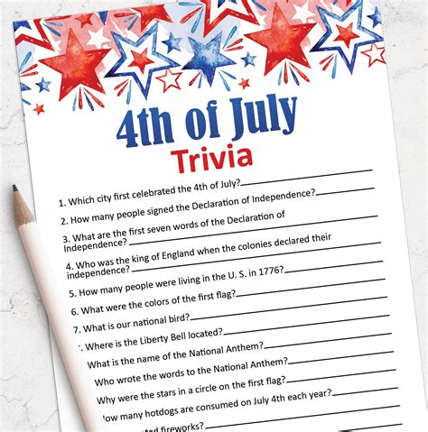 4th of july trivia questions and answers. 4th of July printable game, Fourth of July trivia game, Independence Day, patriotic games ...