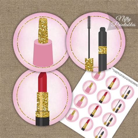 makeup cosmetics spa party cupcake toppers nifty printables