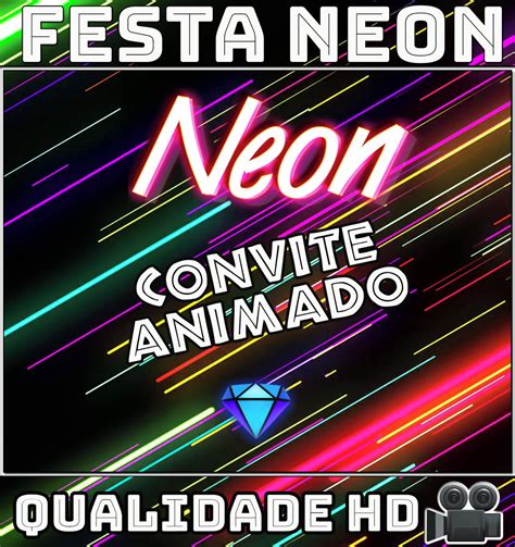 Convite Animado Vídeo Aniversário Festa Neon Elo7