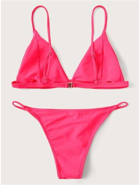 Buy Shein Neon Pink Triangle Tanga Bikini Swimsuit Online Topofstyle