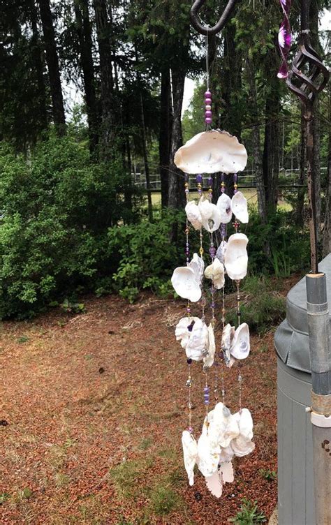 Purple And Gold Oyster Seashell Wind Chime Seashell Wind Chimes Wind