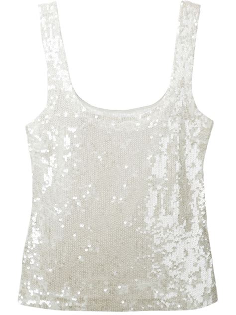 P A R O S H Sequin Embellished Tank Top In White Multicolour Lyst