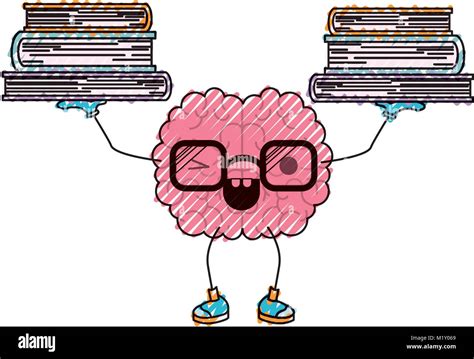 Cartoon Brain With Glasses Train The Brain For Knowledge With Eye Wink