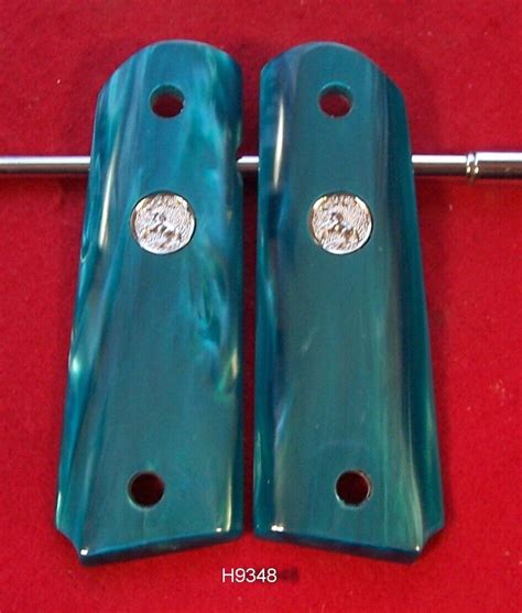 Nice Pair Of Kirinite Aqua Marine Pearl Grips For Colt 1911 Wsilver