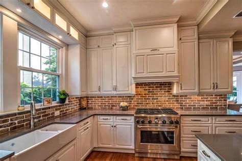 White Kitchen Cabinets With Brick Backsplash Things In The Kitchen