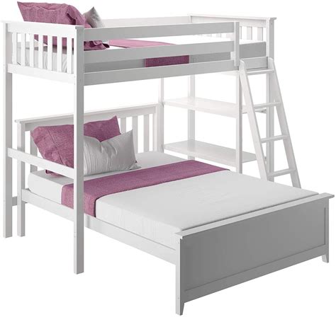 Max And Lily Twin Over Full Bunk Bed Bookcase Solid Wood White Finish