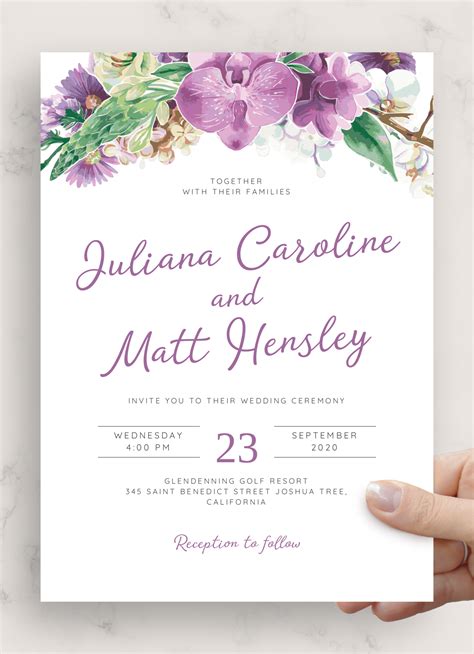 Download Printable Floral Bouquet Purple Wedding Invitation Pdf