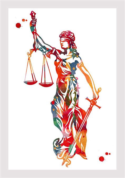 Lady Justice Art Print Justice Symbol Watercolor Law Corporate Art Themis Greek Goddess Of