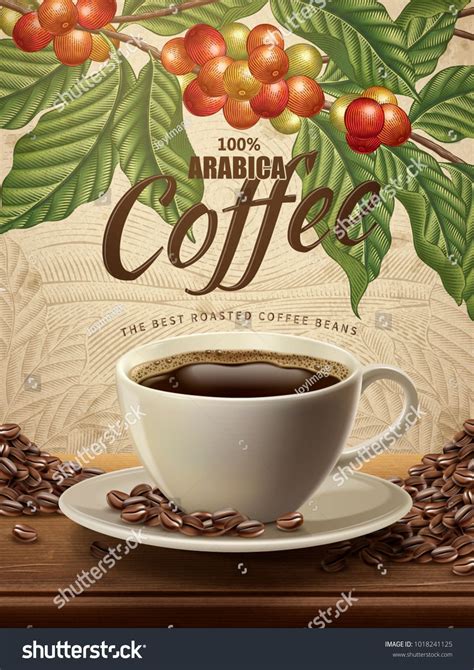 Realistic Black Coffee And Beans In 3d Illustration With Retro