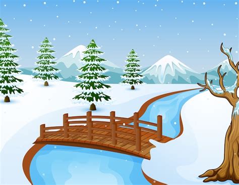 Premium Vector Cartoon Winter Landscape
