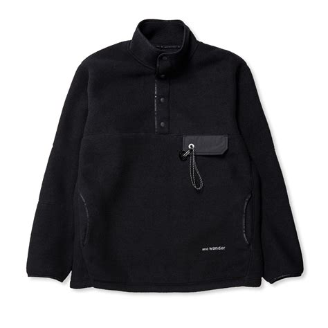 And Wander Wool Fleece Pullover Black 5741281098 Consortium