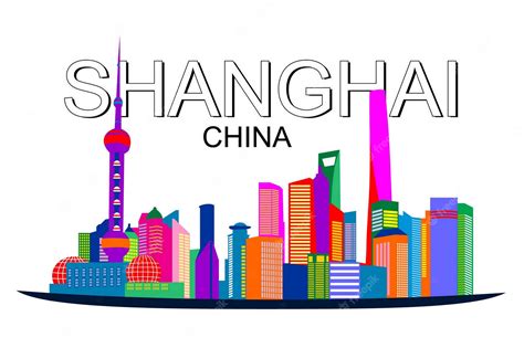 Premium Vector Shanghai China Colorful Aerial View City Skyline In