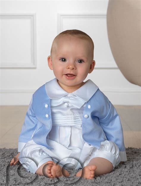 Baby Boys Christening Outfit White Romper Suit White And Blue Baby