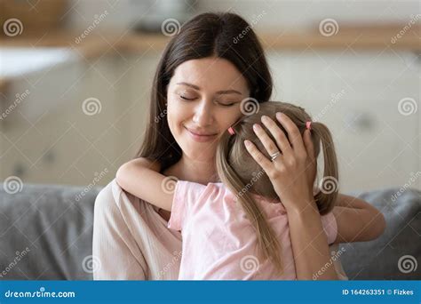 Happy Pleasant Mommy Cuddling Small Preschooler Daughter Stock Image Image Of House Adult