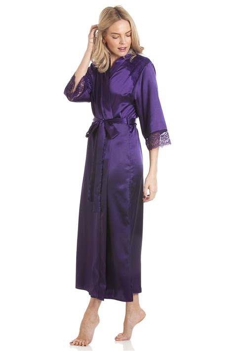 Womens Luxury Satin Long Laced Dressing Gown Robe Various Colours Uk Size 10 24 Ebay