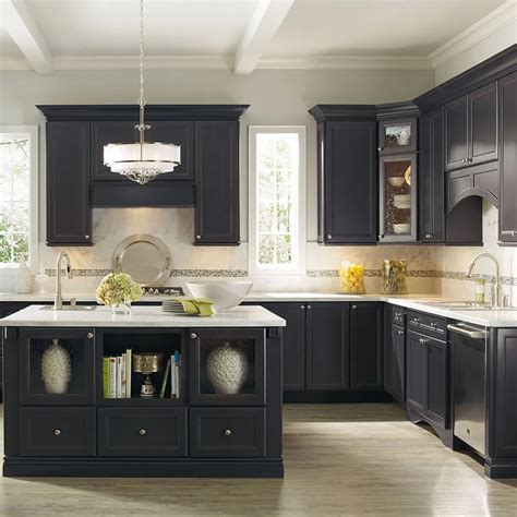Hot Selling Solid Wood American Style Affordable Black Kitchen Cabinet