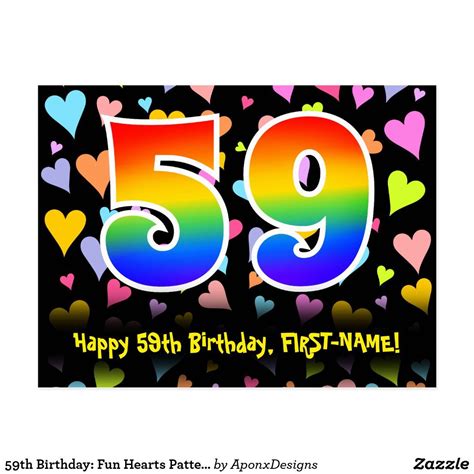 59th Birthday Fun Hearts Pattern Rainbow 59 Postcard
