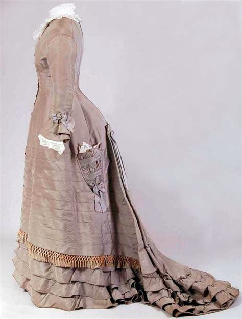 Dress Ca 1875 80 Silk Cotton Passementerie Pocket On Left Side