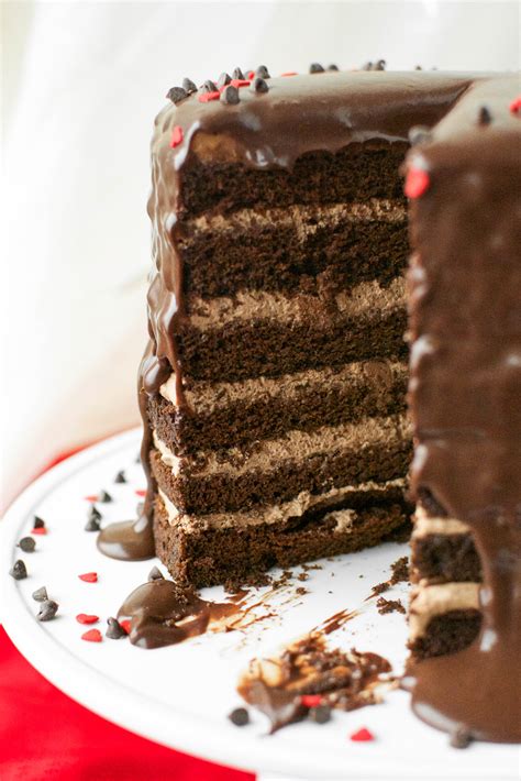 A great chocolate raspberry cake. Mile High Chocolate Mousse Cake - A baJillian Recipes
