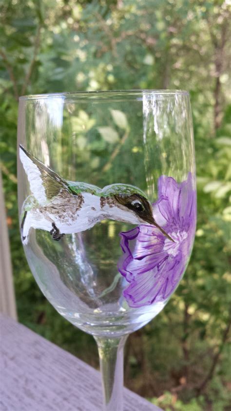 Hummingbird Wine Glass Painted Hummingbird Wine Glass Etsy Painted Wine Glass Hand Painted