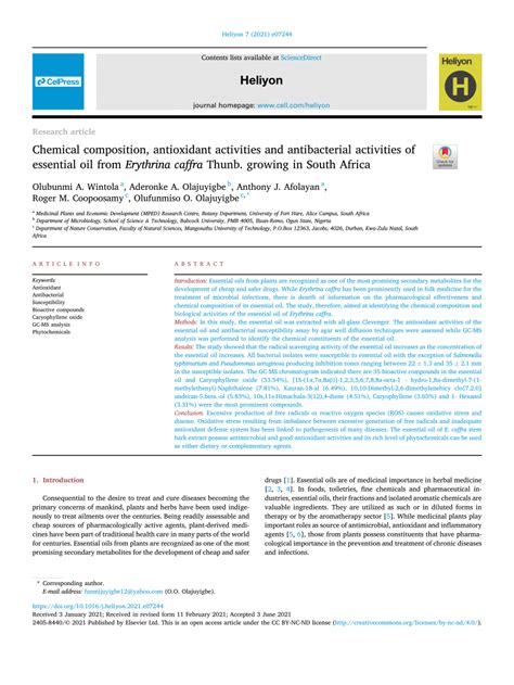 Pdf Chemical Composition Antioxidant Activities And Antibacterial