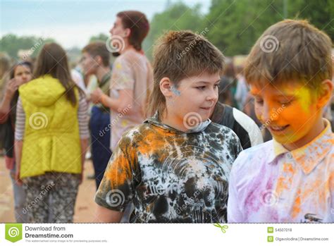 It is a generic stadium which can be assigned to specific clubs. MOSKAU, RUSSLAND - 23. MAI 2015: Festival Von Farben Holi ...