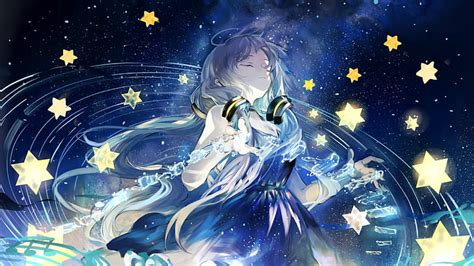 Hd Wallpaper Anime Girls Vocaloid Stars Space Galaxy White Hair