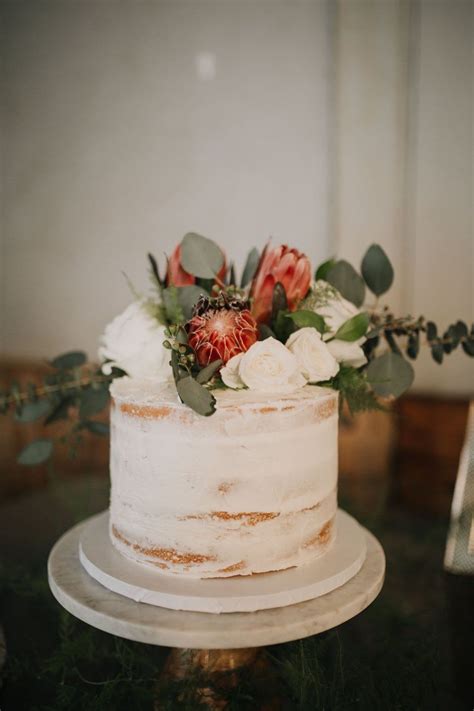 Modern Single Tier Semi Naked Cake With Fresh Flowers Wedding Cakes One