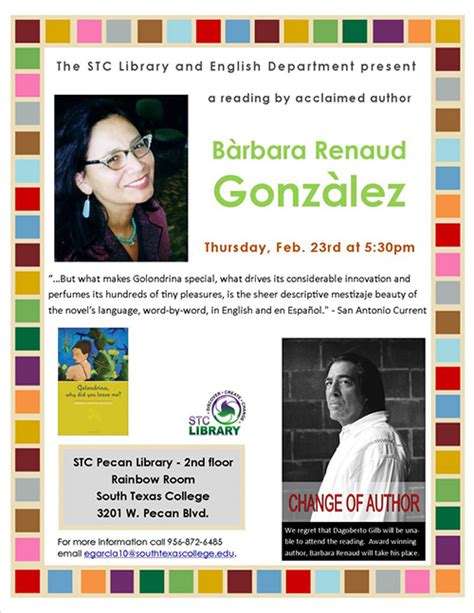 Barbara Renaud Gonzalez Reading Feb 23 530 Pm At Pecan Campus