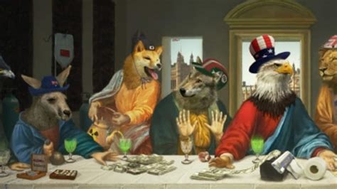 The image mocks the g7 summit, of which australia was invited to be a guest, by imitating leonardo da vinci's the last supper. Chinese cartoon mocks G7 leaders and 'double-faced' Australia