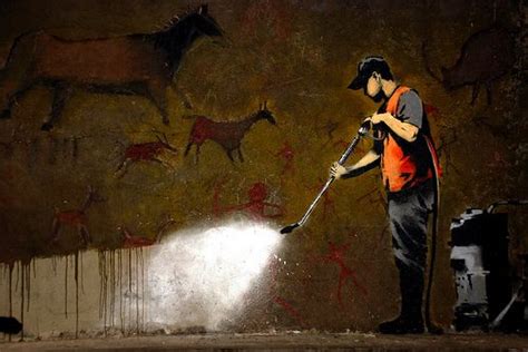 Bansky Ancient Cave Painting Removal Man Graffiti Cans Festival London