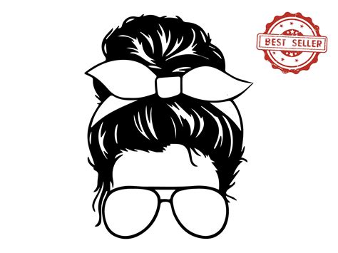 Messy Bun With Glasses Svg Bow Messy Bun Svg Png Woman Svg Etsy Uk