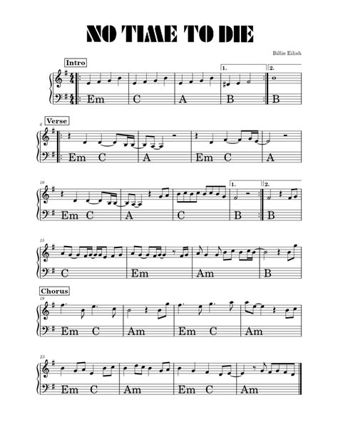 No Time To Die Billie Eilish Sheet Music For Piano Solo Easy