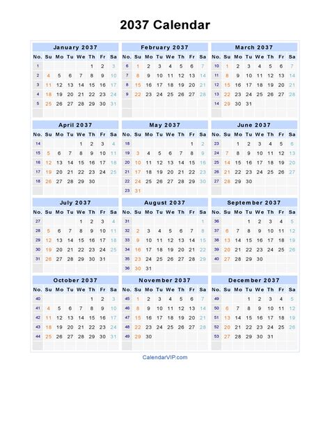 2037 Calendar Blank Printable Calendar Template In Pdf Word Excel
