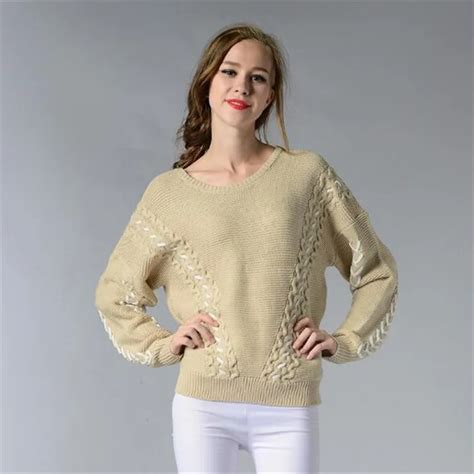 Wkoud 2018 Beige Sweaters Women Fashion O Neck Knitted Pullovers Female