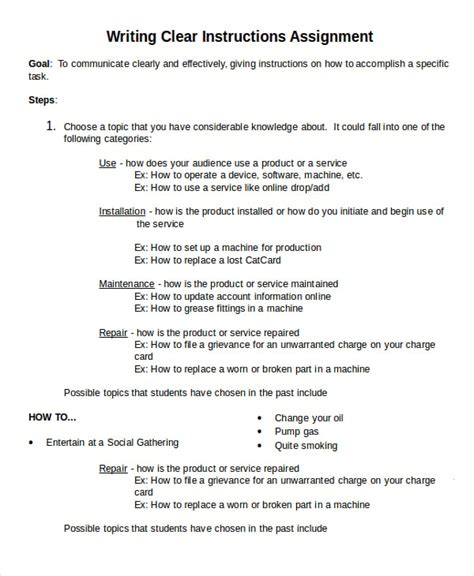 Writing Instruction Templates 6 Free Word Pdf Document Download