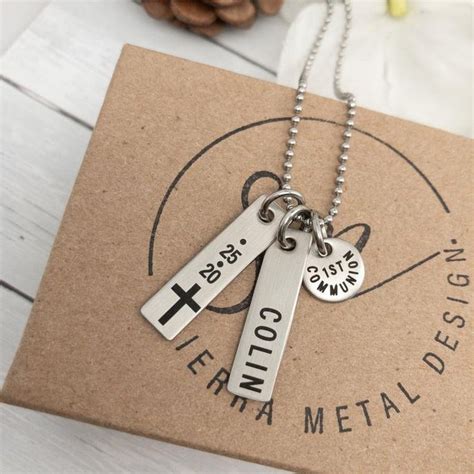 It has a cute face and depicts the utmost reverence for this special day! Personalized Boys First Communion Necklace For Boy First ...