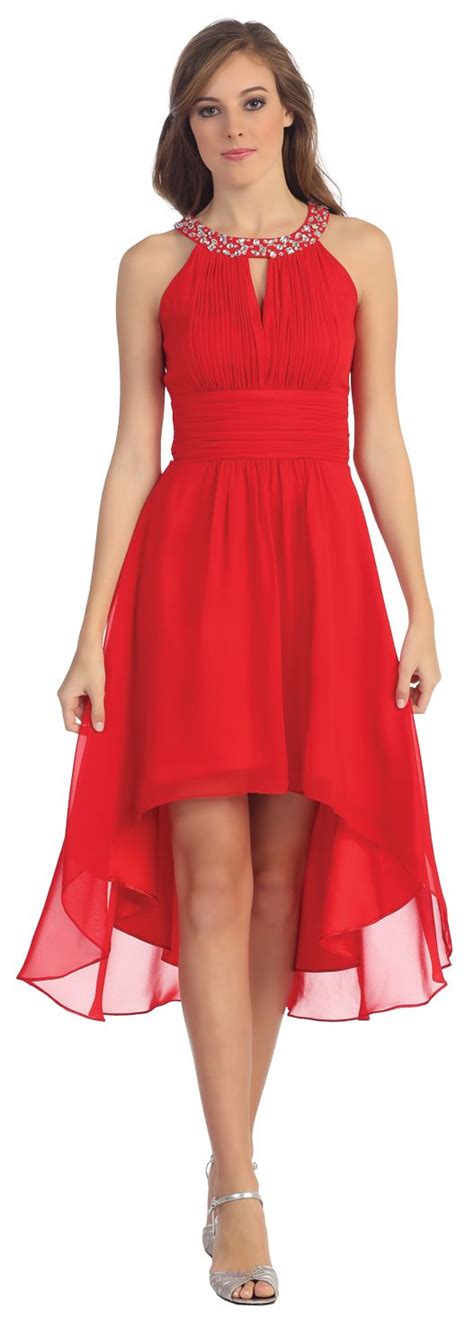 semi formal red high low dress jewel high neck keyhole bodice fuchsia bridesmaid dresses red