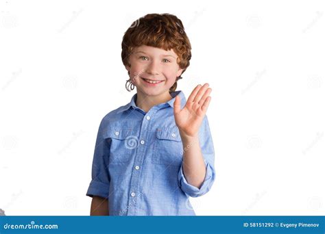 Handsome Smiling Boy Waving With His Hand Stock Photo Image Of Happy