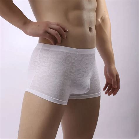 Sexy Men Plus U Convex Pouch Size Lace Shiny Transparen Boxer Seamless