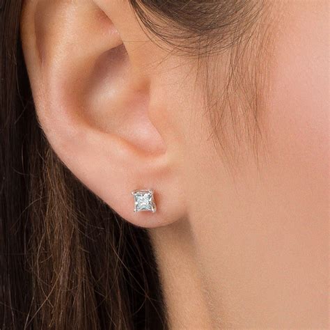 1 5 CT T W Princess Cut Diamond Solitaire Stud Earrings In Sterling