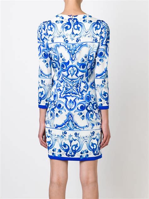 Dolce And Gabbana Majolica Tile Print Dress In White Blue Lyst