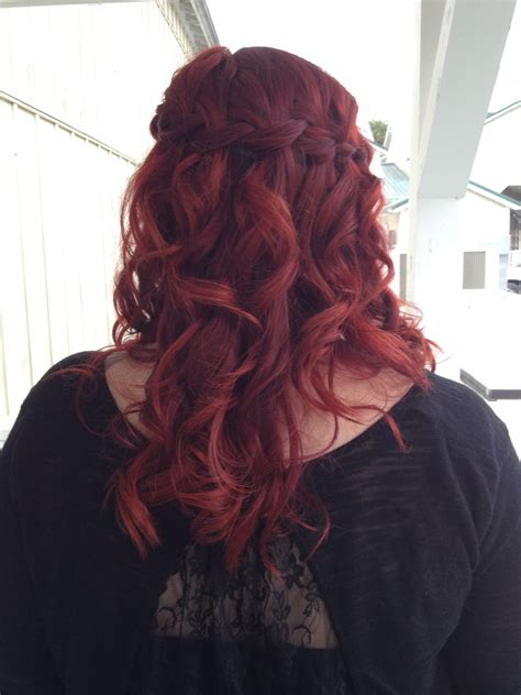 Red Hair Bridesmaid Waterfall Braid Hair Bridesmaid