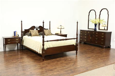 Ethan Allen Signed Vintage Cherry Pc Bedroom Set Queen Size Poster Bed