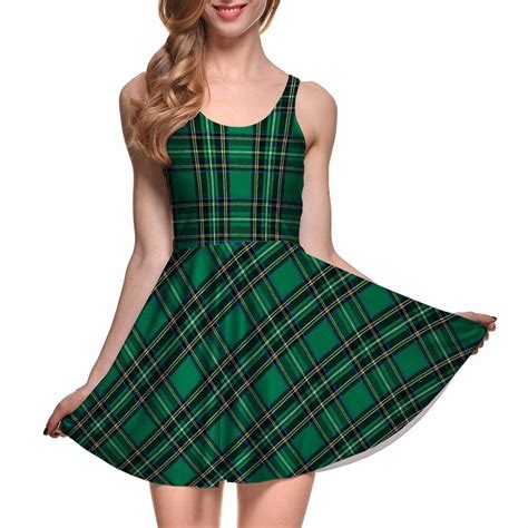 buy new s to 4xl england style plaid print women green skater dress sleeveless