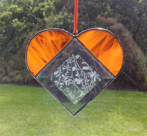 5 Orange Stained Glass Heart Suncatcher Personalize Etsy