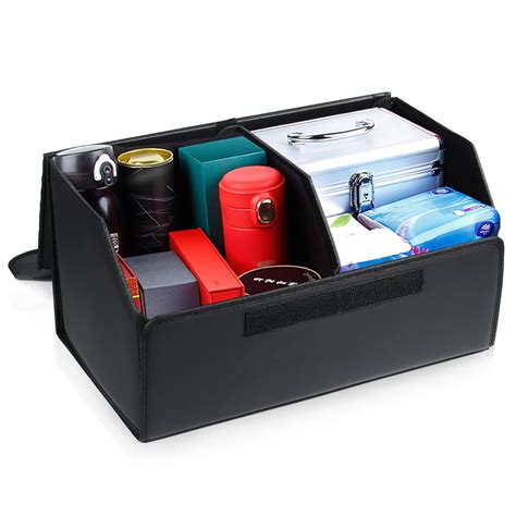 Auto Drive Trunk Organizer Leather Storage Case Bin With Lid And Handle